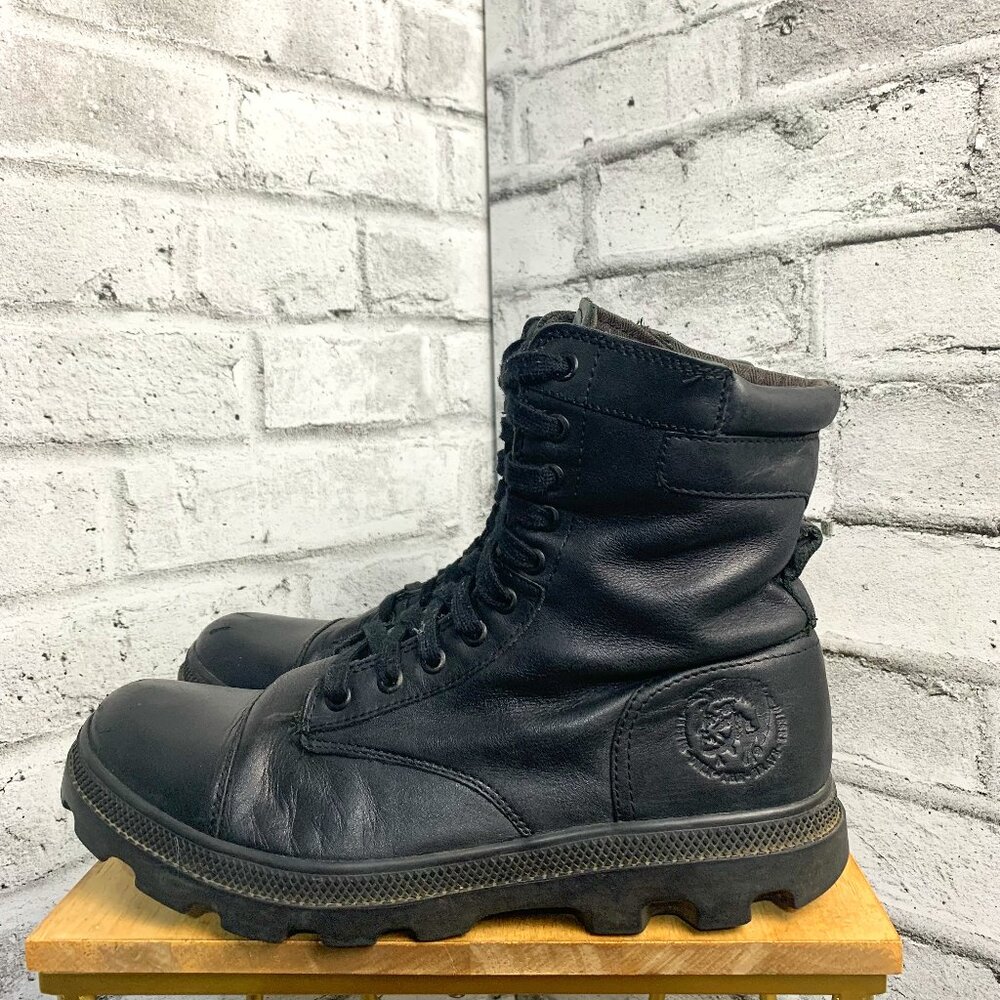 Diesel Butch Black Leather Lace Up Chucky Sole Y2K Combat Boots - Picture 1 of 15